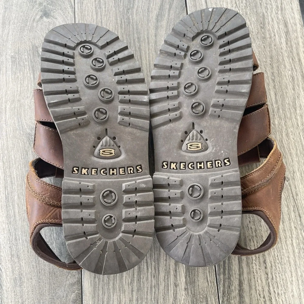VTG Skechers Fisherman Sandals Men 11 Brown Leather Chunky Jammers Gladiator Y2K